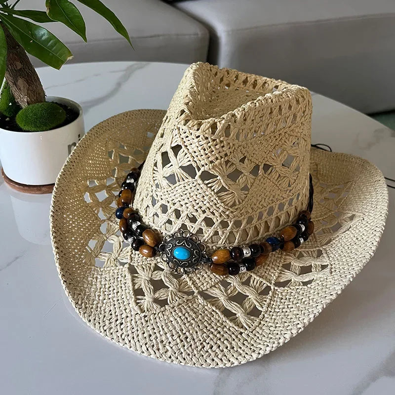 Classic Western Hat with Earthy Brown Beads