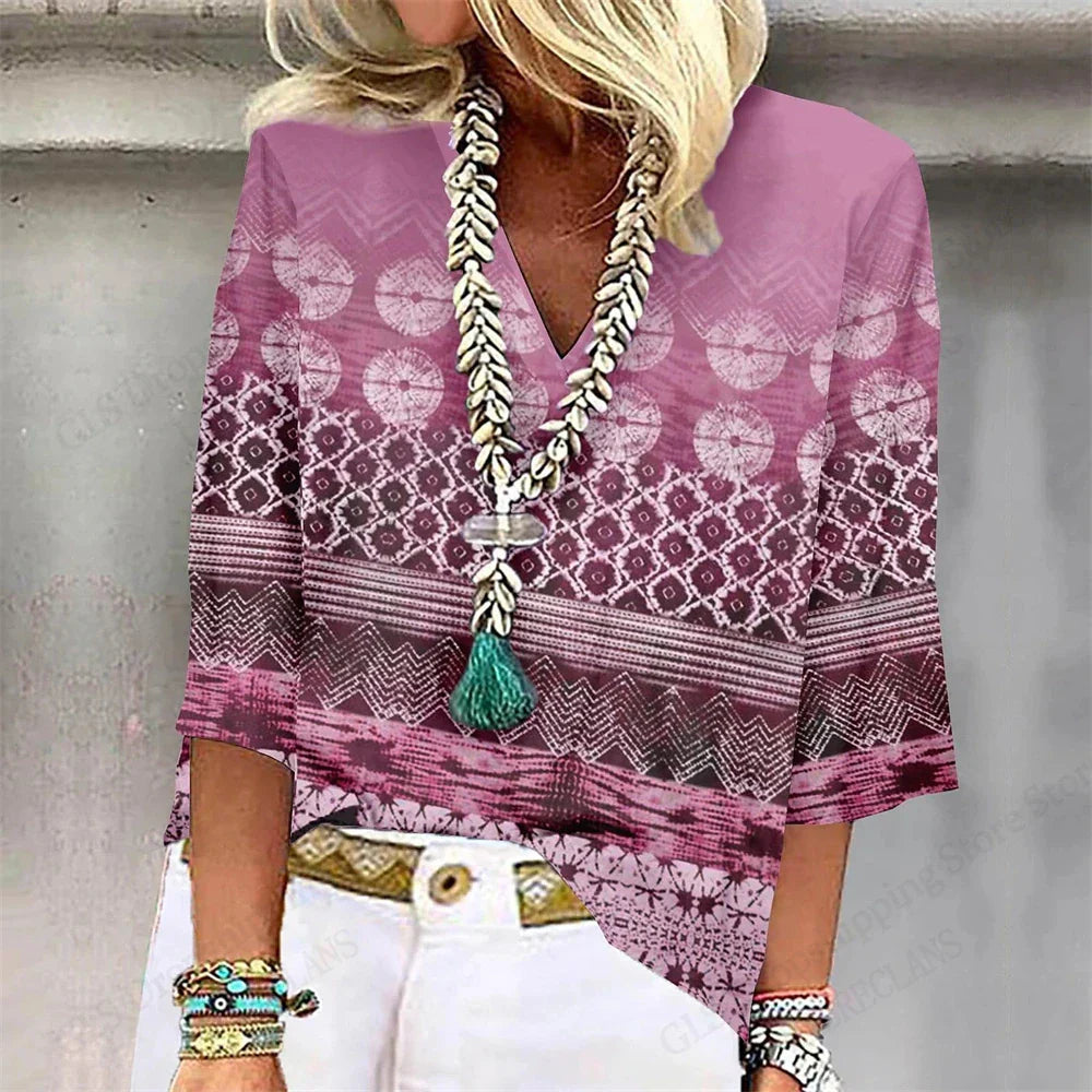 Comfy Floral V Neck Summer Tee Shirt