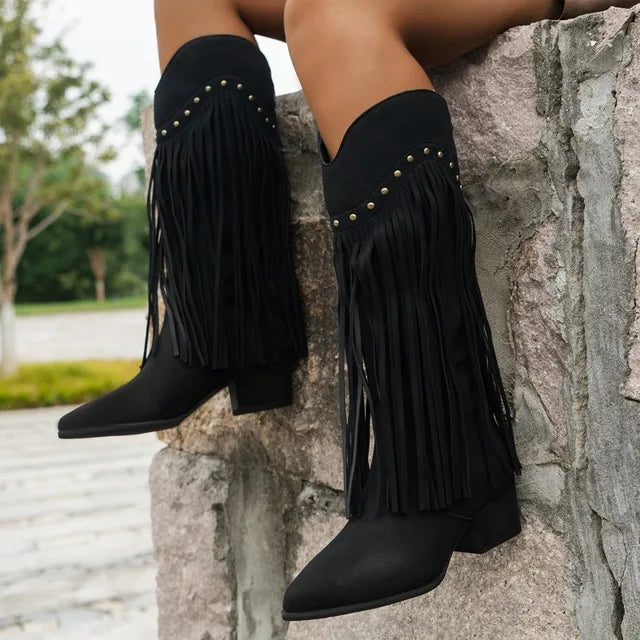 Fashionable Western Fringe Tall Boots