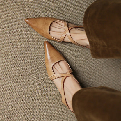Real Leather Flat Mule Shoes