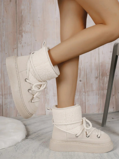 Warm Women's Fuzzy Winter Boots - Lace Up Design