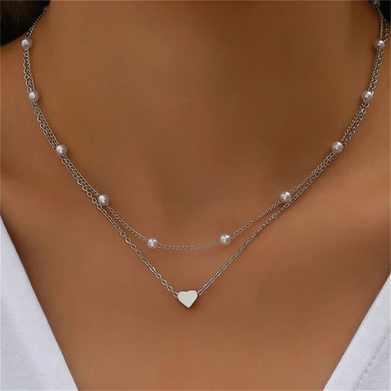 Delicate Multi-Layer Gold Silver Heart Necklace