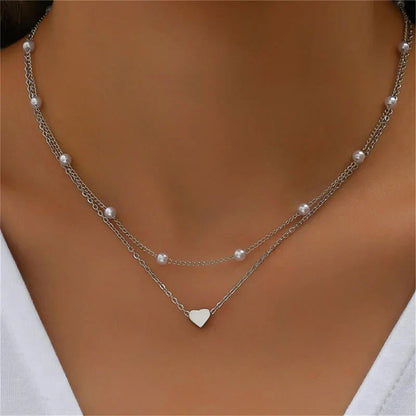 Delicate Multi-Layer Gold Silver Heart Necklace