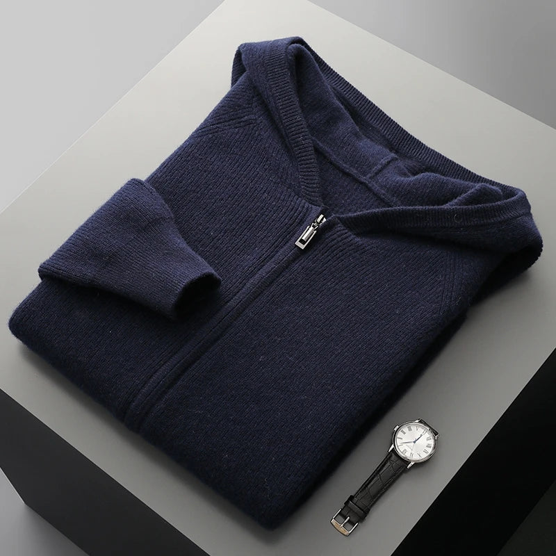 Men's Wool Zip Up Hoodie Thick Heavyweight Knit