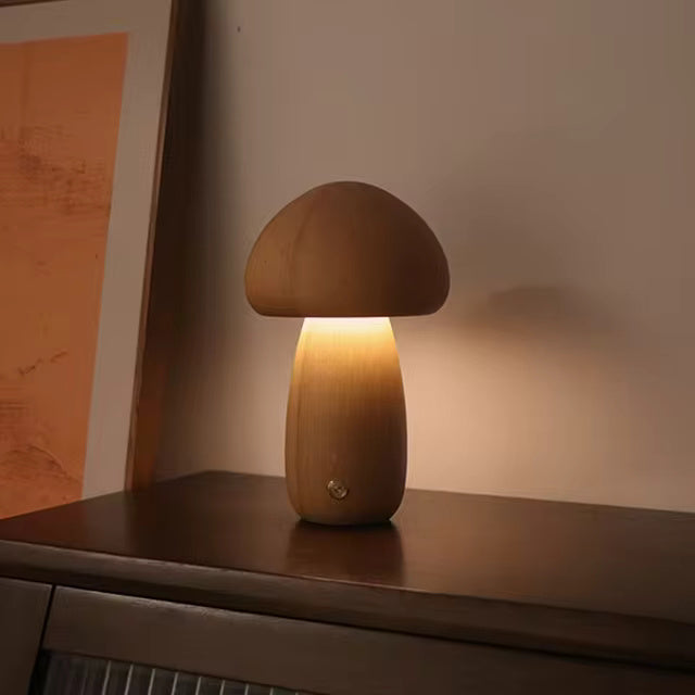 Rustic Wooden Mushroom Shaped Desk Lamp
