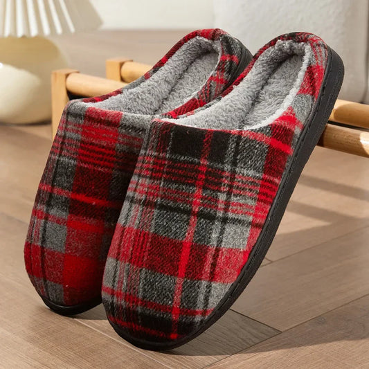 Men's Comfortable Plaid House Slippers with Soft Insoles - OutfitLondon