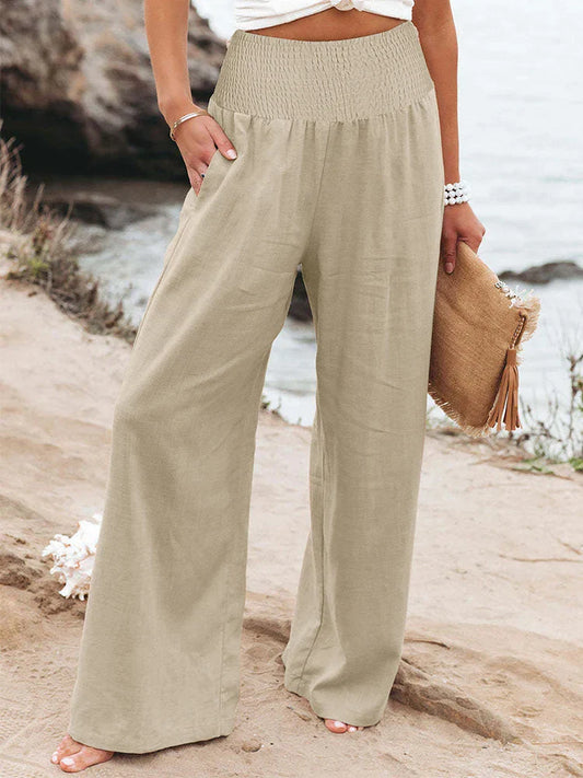 Relaxed Fit High Waisted Soft Cotton Trousers - OutfitLondon