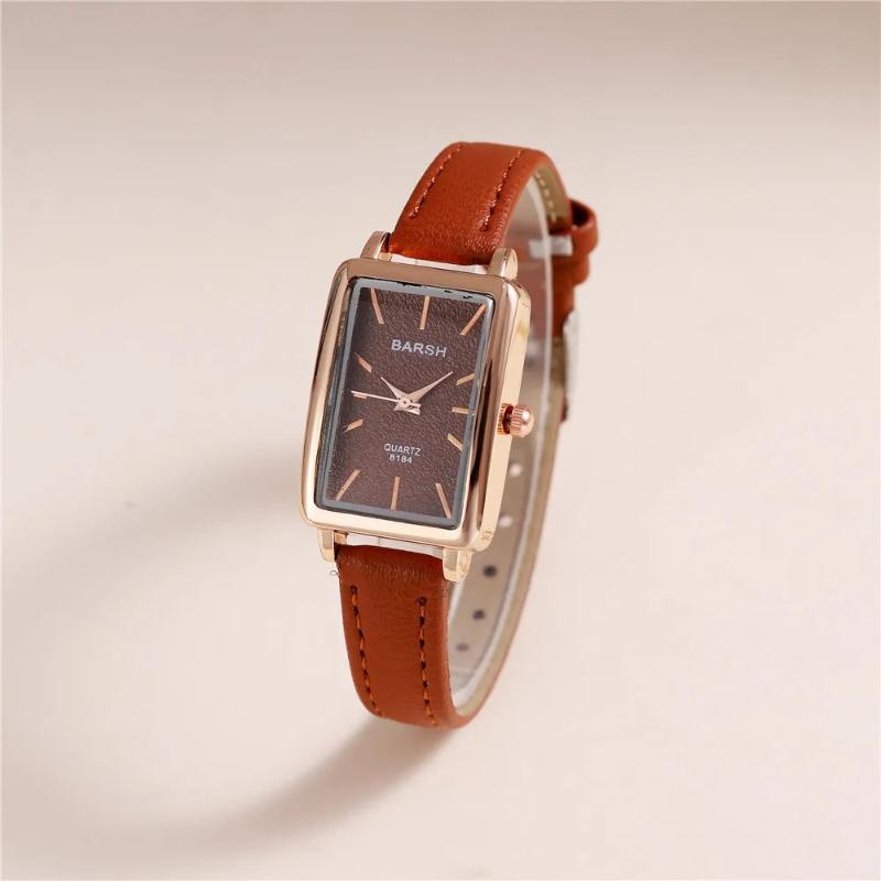 Slim Rectangular Leather Wristwatch - OutfitLondon