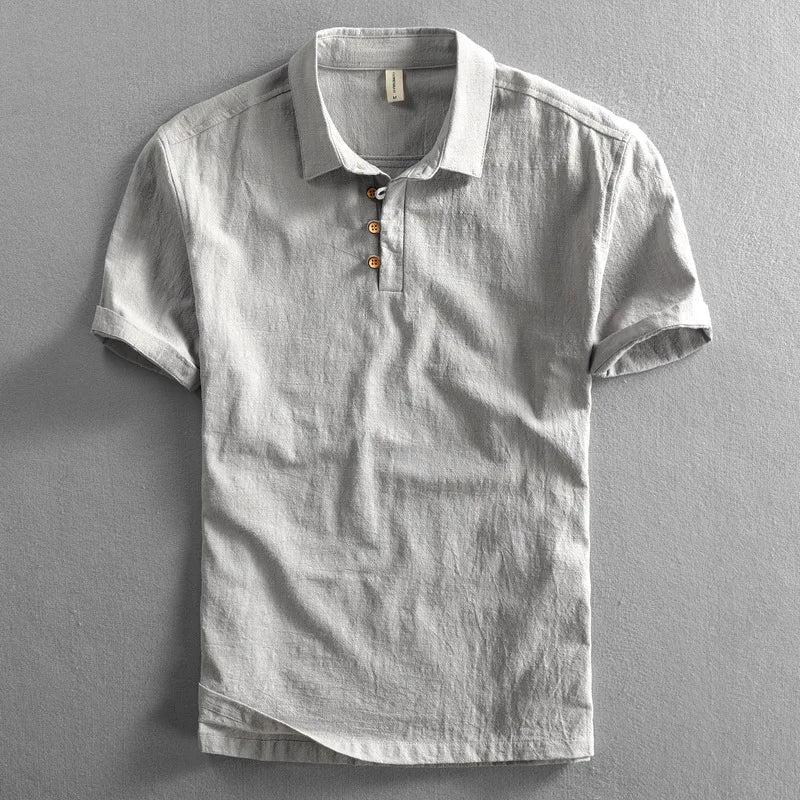Men's Linen Polo Shirt Lightweight Breathable Beige
