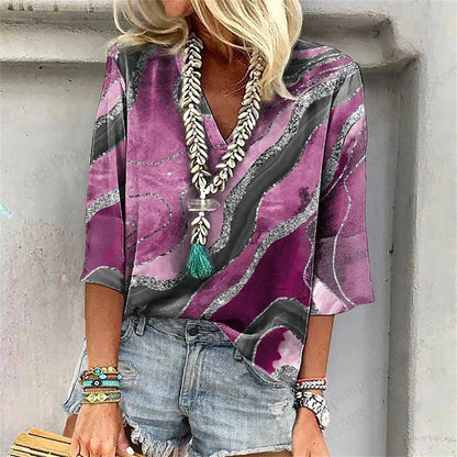 Comfy Floral V Neck Summer Tee Shirt