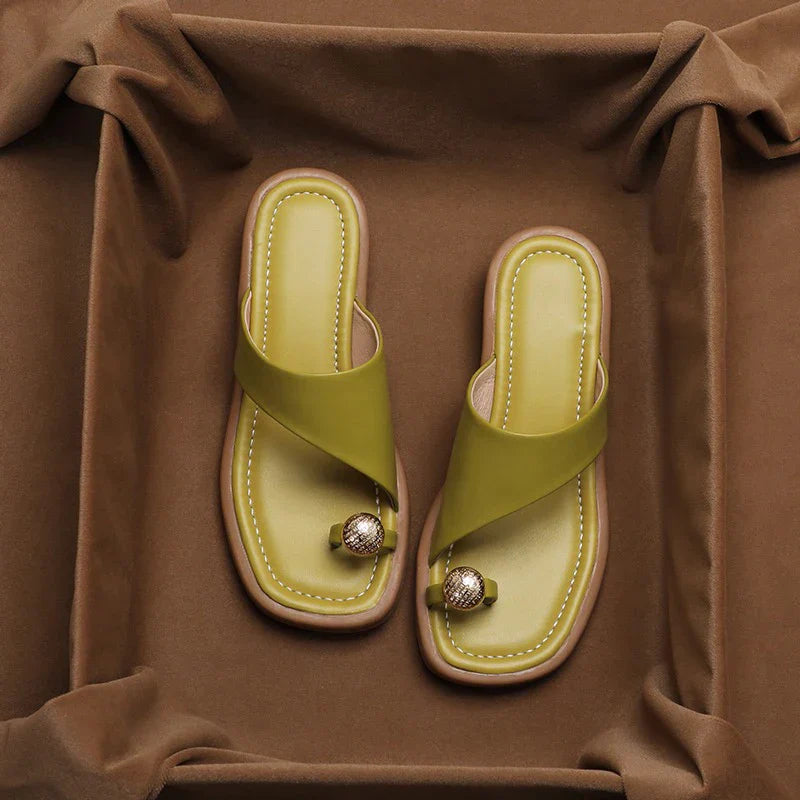Floral Genuine Leather Flip Flops