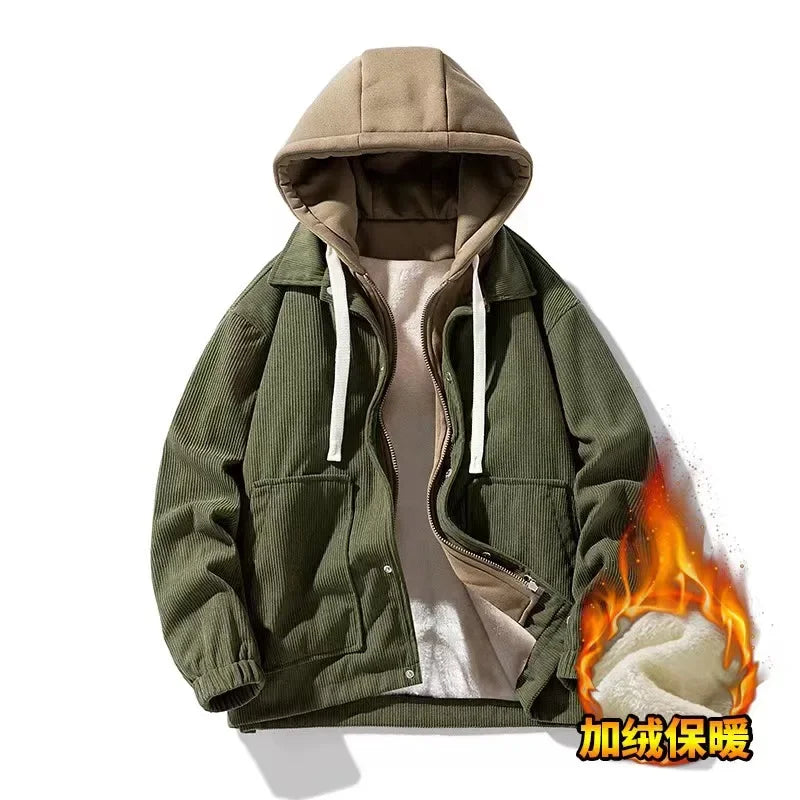 Soft Oversized Corduroy Hoodie Coat