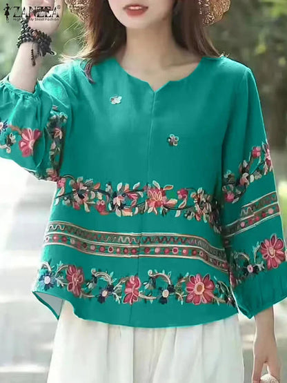 Vintage Style V Neck Bell Sleeve Blouse - OutfitLondon