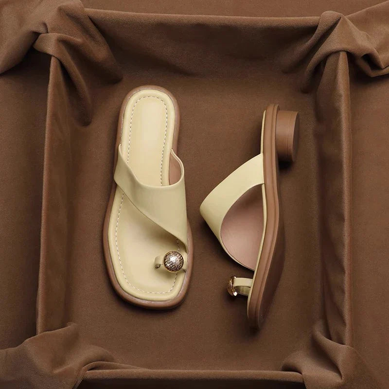 Floral Genuine Leather Flip Flops