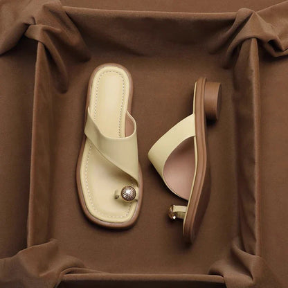 Floral Genuine Leather Flip Flops