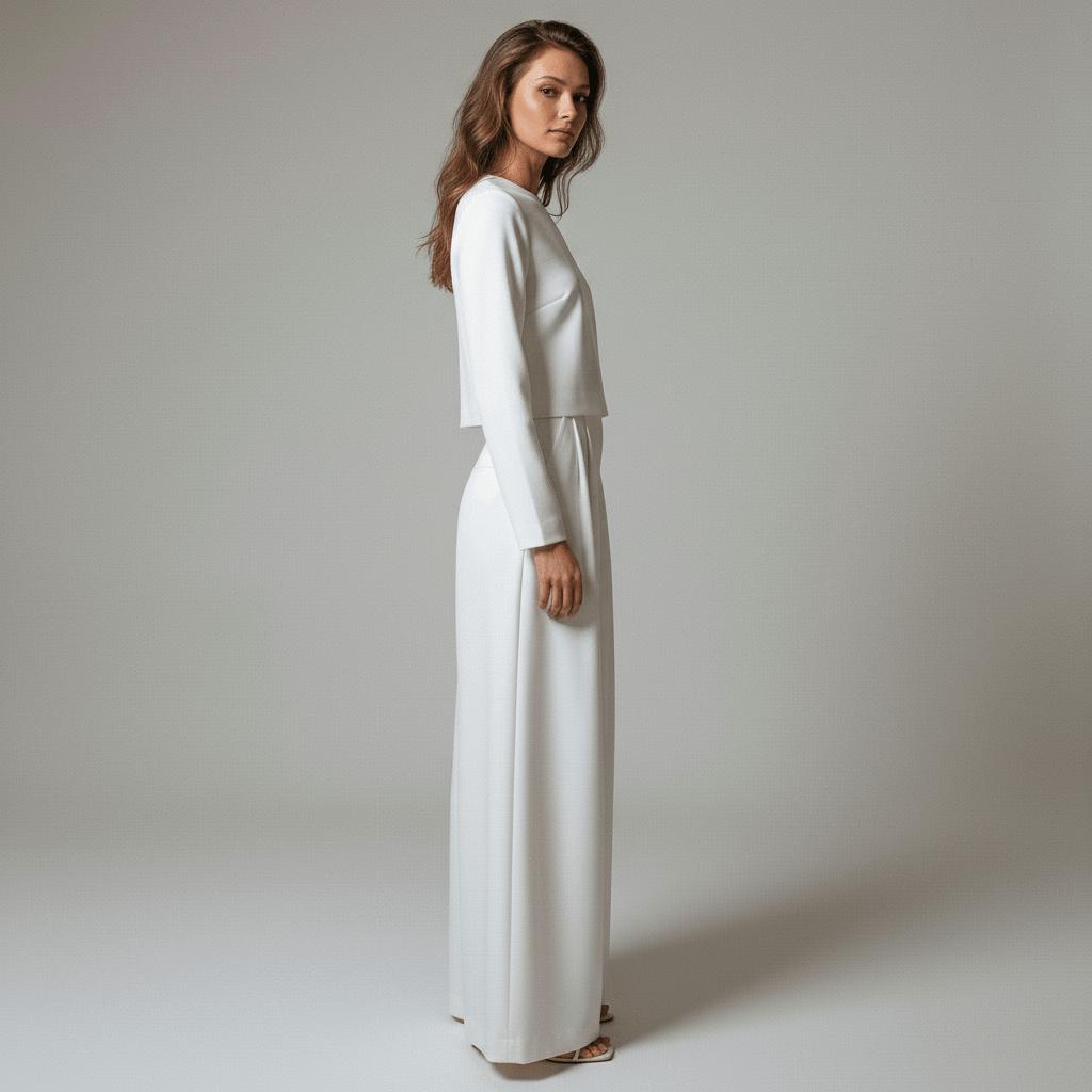 Casual Long Sleeve Crop Top and Palazzo Pants Set