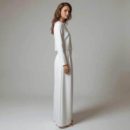 Casual Long Sleeve Crop Top and Palazzo Pants Set