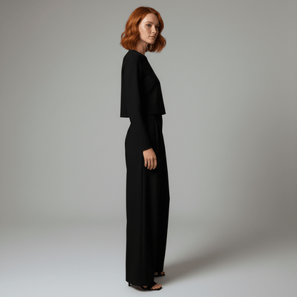 Casual Long Sleeve Crop Top and Palazzo Pants Set