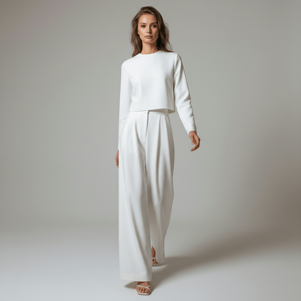 Casual Long Sleeve Crop Top and Palazzo Pants Set