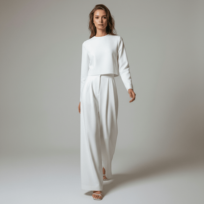 Casual Long Sleeve Crop Top and Palazzo Pants Set