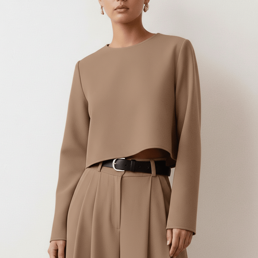 Casual Long Sleeve Crop Top and Palazzo Pants Set