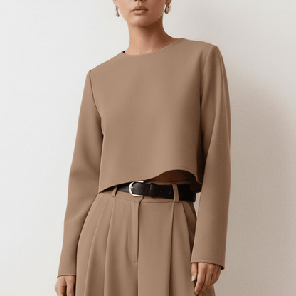 Casual Long Sleeve Crop Top and Palazzo Pants Set