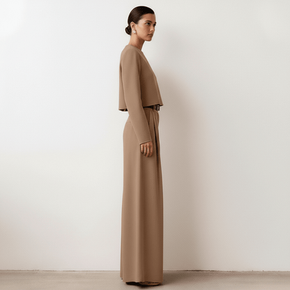 Casual Long Sleeve Crop Top and Palazzo Pants Set