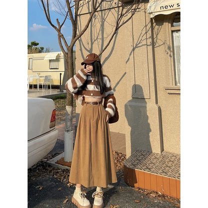 Casual Corduroy Mid Length Skirt