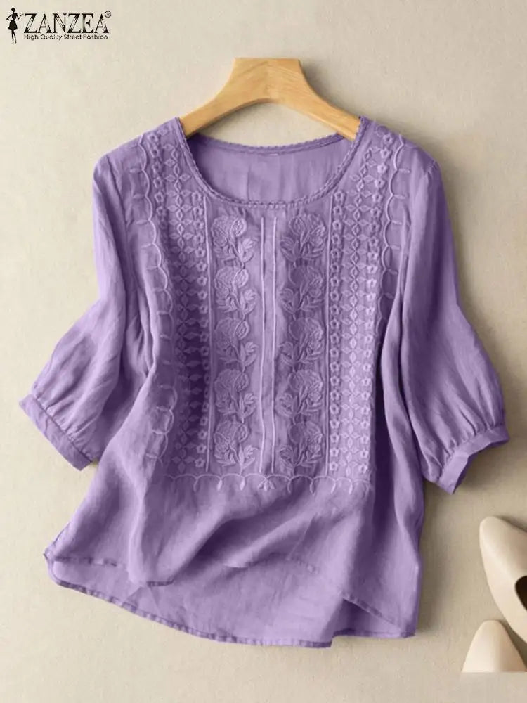 Elegant Floral Crochet 3/4 Sleeve Blouse