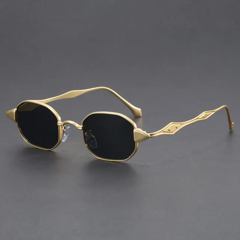Aurelian Gold Rectangular Metal Sunglasses UV400 Protection - OutfitLondon