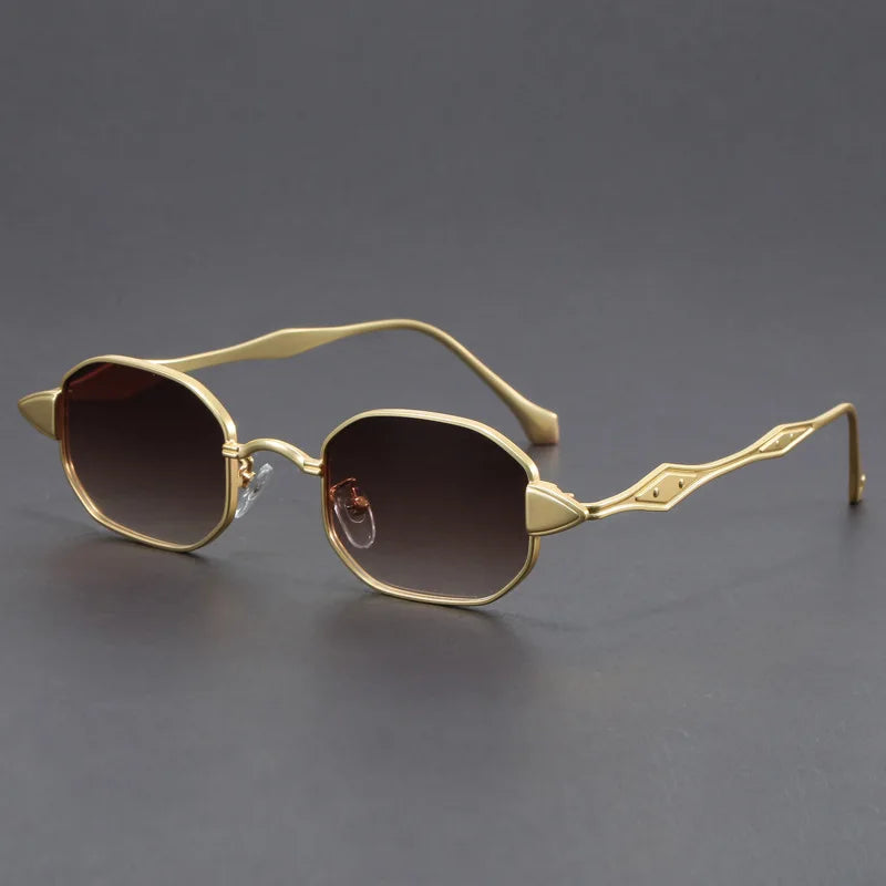 Aurelian Gold Rectangular Metal Sunglasses UV400 Protection