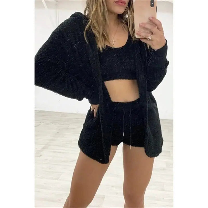 Comfortable Plush 3-Piece Loungewear Set for Women