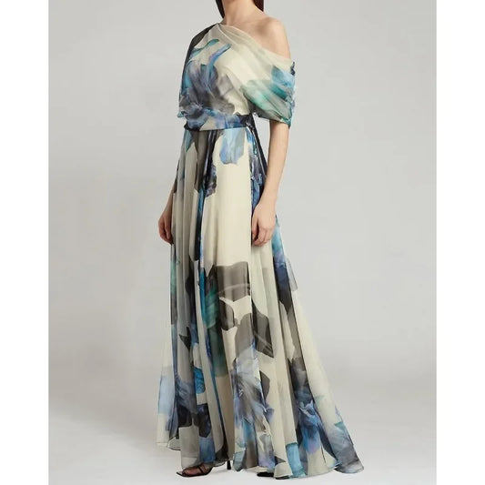 Elegant Flower Print Floor Length Maxi Dress for Women - OutfitLondon