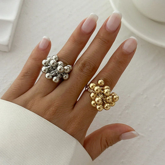 Fancy Charm Ring Silver Jingle Ball - OutfitLondon