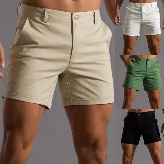 Mens 4 Way Stretch Mid Length Shorts Tailored Fit Semi Elastic - OutfitLondon
