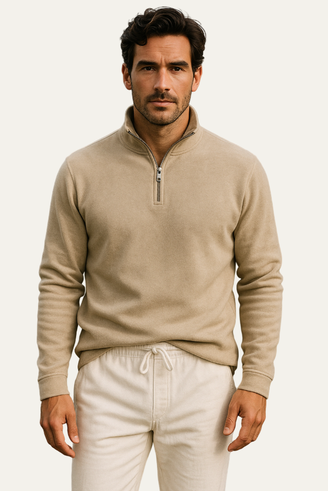 Men's Thick Quilted Zip Neck Sweater