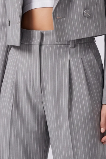 Women's Casual Striped Cotton Suit Set with Cropped Top and Pants