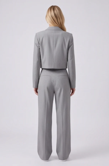 Women's Casual Striped Cotton Suit Set with Cropped Top and Pants