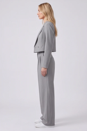 Women's Casual Striped Cotton Suit Set with Cropped Top and Pants