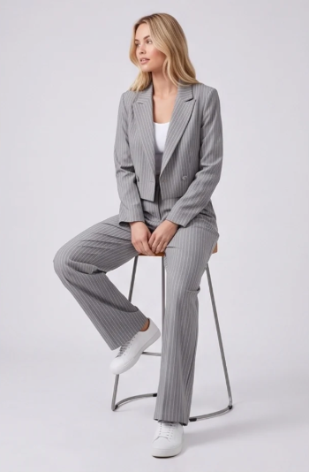 Women's Casual Striped Cotton Suit Set with Cropped Top and Pants
