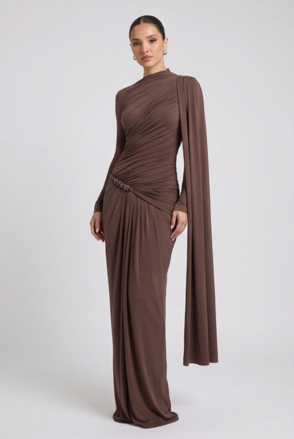 Women's Slim Fit Long Sleeve Pleated Formal Dress