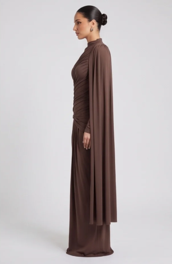 Women's Slim Fit Long Sleeve Pleated Formal Dress
