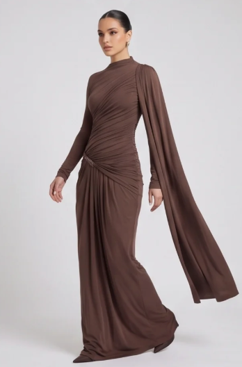 Women's Slim Fit Long Sleeve Pleated Formal Dress