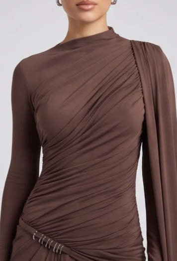 Women's Slim Fit Long Sleeve Pleated Formal Dress