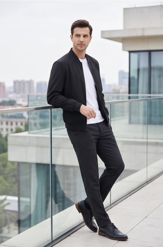 Men's Slim Fit Stand Collar Cotton Jacket