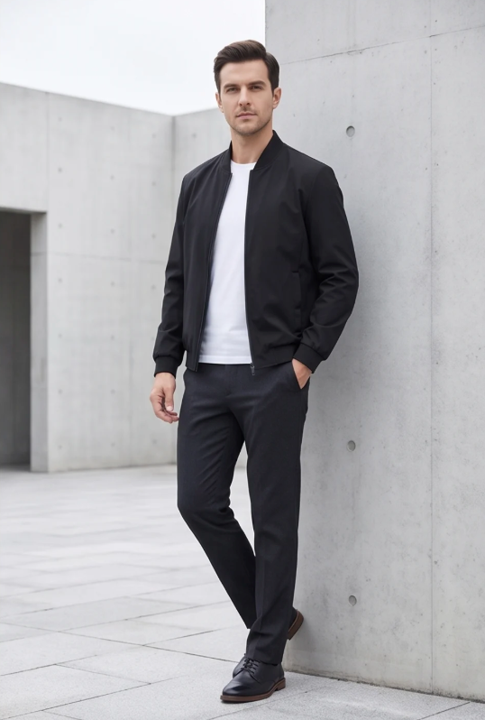Men's Slim Fit Stand Collar Cotton Jacket