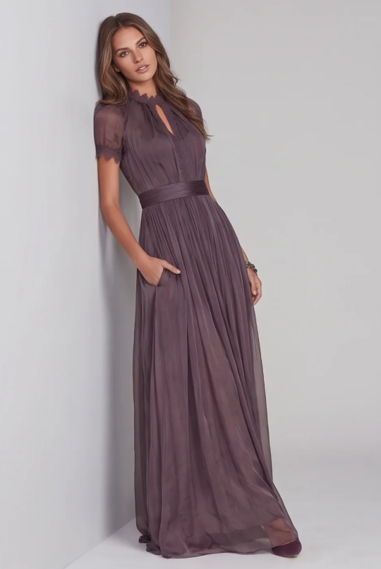 Women's Elegant Lace-Spliced High Neck Maxi Dress