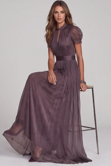 Women's Elegant Lace-Spliced High Neck Maxi Dress