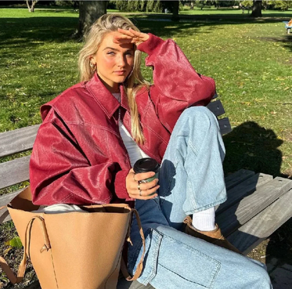 Ladies Loose Fit Short Bomber Jacket