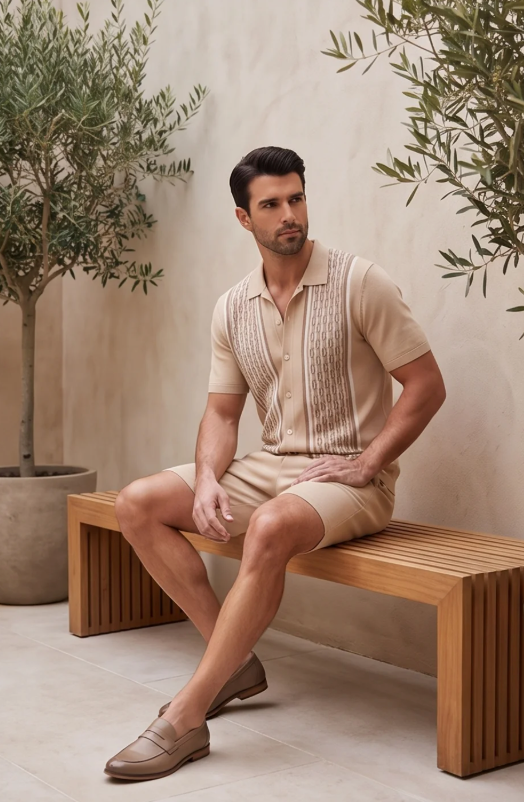 Men's Casual Cotton Short Sleeve Shirt and Shorts Set